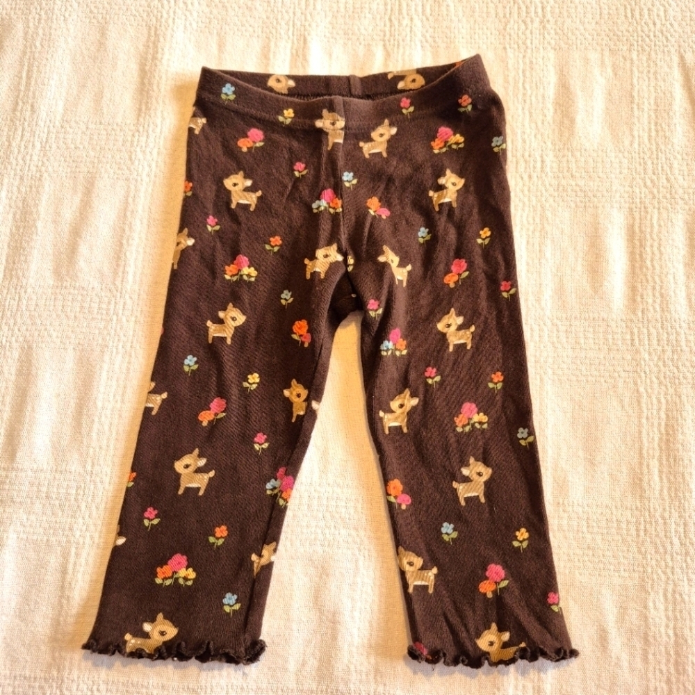 Gymboree girls size 12-18 months brown leggings with deer and flowers VGUC
